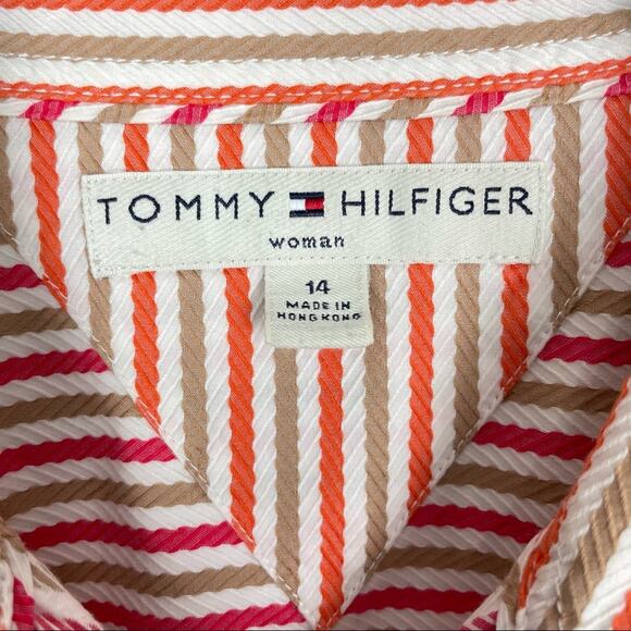 Tommy Hilfiger | Woman Red & Tan Striped Textured Long Sleeve Button Down Shirt - Picture 10 of 11